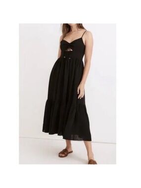 Madewell Black Spaghetti-Strap Tie-Front Midi Dress size 6